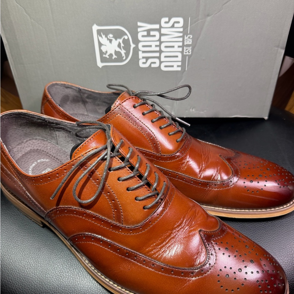 Mens Stacy Adams Shoes Dunbar Antiqued Leather Cognac Lace Up 416L Sz 13